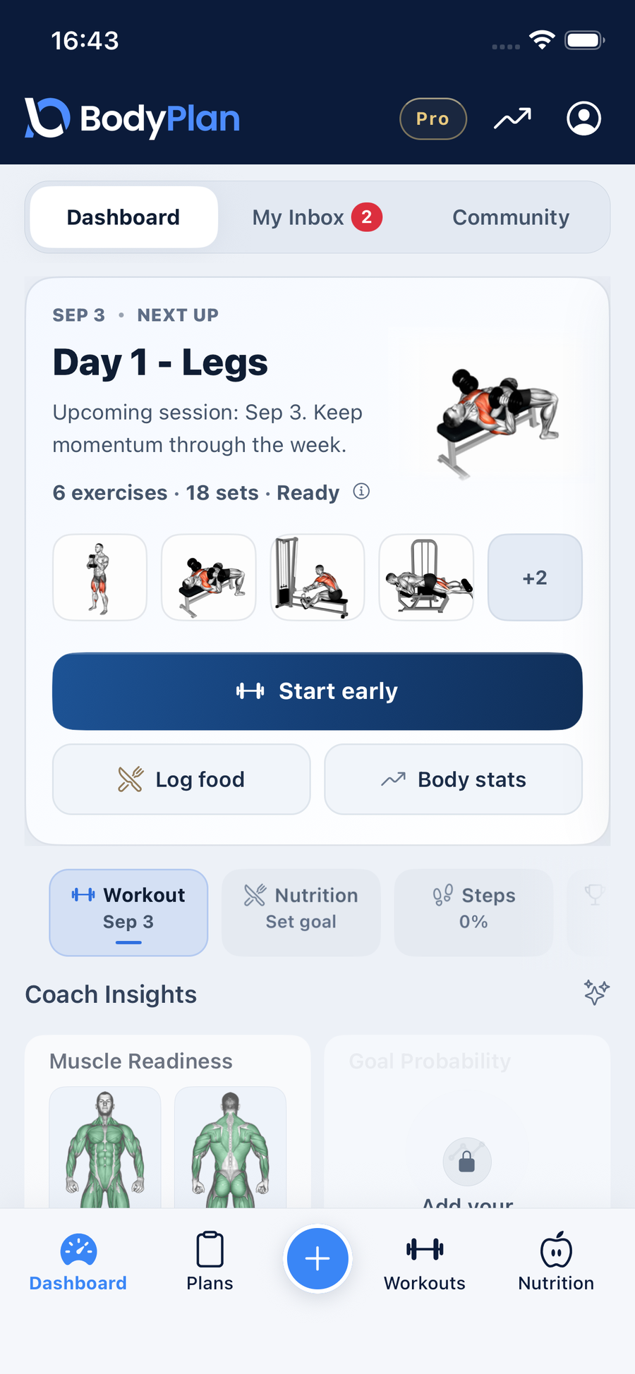 The BodyPlan dashboard with the plan builder and coach insights
