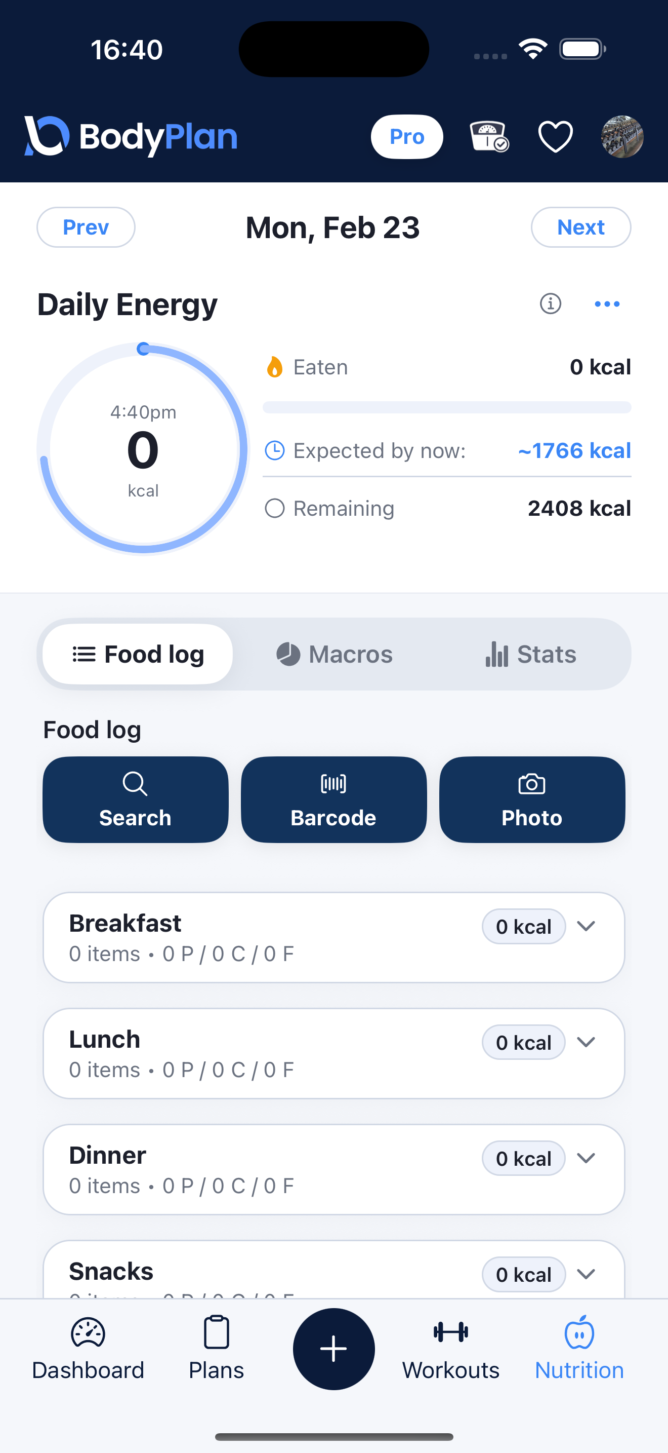 Nutrition tracking view